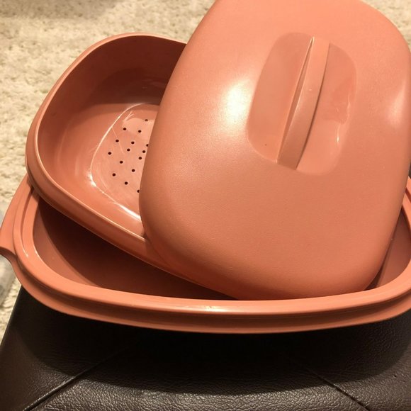 Vtg Tupperware Steamer Set Microwave 3pc Salmon Pink - Picture 6 of 6
